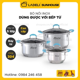 Bộ nồi inox 304 cao cấp 5 đáy SUNHOUSE MAMA SHG504 dùng được với bếp từ