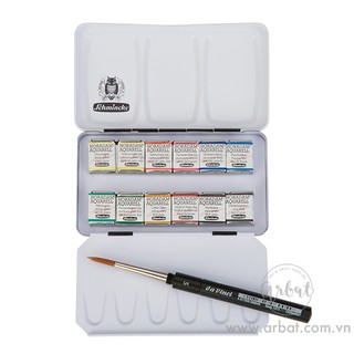 [ARBAT] Set màu nước Schmincke Horadam 12 halfpan (kèm cọ Travel Brush)