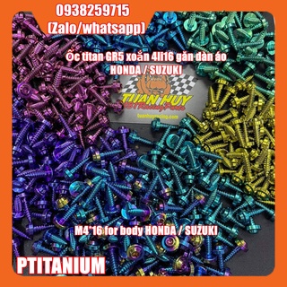 ốc titan gr5 4li16 xoắn honda bắt dàn áo xe tay ga (titanium screw grade 5 4x16 4*16 for honda) click vision vario ab sh