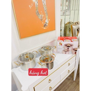 Bộ 3 Nồi 6 Món Inox Cao Cấp Thương Hiệu MISU LOUIS Size 18cm 20cm 22cm Dùng Cho Mọi Loại Bếp