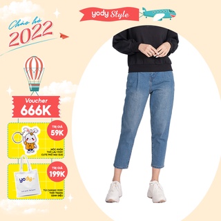 Quần jean nữ YODY phối khuy cạp vừa phong cách Ulzzang Hàn Quốc hai màu cực đẹp, quần jean ống Baggy co giãn QJN3076