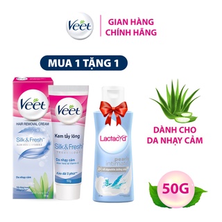 Combo Tuýp kem tẩy lông Veet cho da nhạy cảm 50g và Dung dịch vệ sinh phụ nữ Latacyd Pearly Intimate 60ml