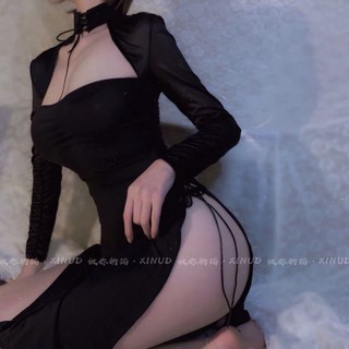 Váy ngủ buộc dây cổ tàu dài tay(Video)