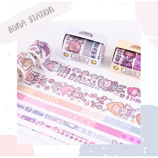 Bộ 4 cuộn washi tape Cute Girl 3 size | BSW008