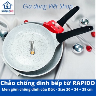 Chảo Đúc Đáy Từ RAPIDO Chống Dính Men Gốm Greblon Nhập Khẩu Đức Size 20+24+28 cm Dùng Cho Mọi Loại Bếp