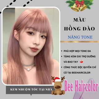 thuốc nhuộm tóc màu hồng đào . [ tặng kèm trợ dưỡng + bao tay nhuộm ]