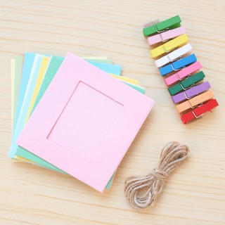 Bộ 10 khung ảnh kèm dây cói và kẹp gỗ xinh xắn kiểu Hàn Quốc
