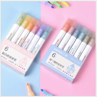 [HCM] Bộ bút dạ quang 6 màu xinh xắn tiện dụng Vience phong cách hàn quốc 7251A - 7251B -7251C - 7251D- 7220A (2 đầu)