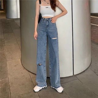 Quần jeans ống rộng cạp cao rách nhẹ màu siêu tây kèm ảnh thật