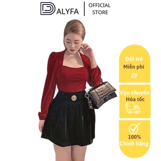 [ Hàng Cao Cấp ] Áo nhung dài tay nữ cổ vuông cúp ngực DALYFA form ôm body sexy mặc đi làm đi chơi đi tiệc CD085
