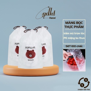 Combo 100 màng bọc thực phẩm PE túi gấu có chun co giãn bọc đồ ăn, chùm đầu đa năng (TNL100)