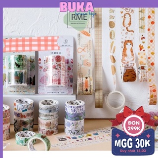 Bukavn - Băng dính washi tape họa tiết dễ thương nhiều hình trang trí sổ tay, bullet journal hộp 3 cuộn