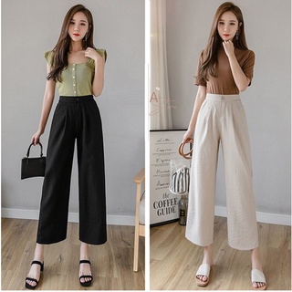 quần ống rộng nữ vải đũi, ống suông kiểu nhật cúc khóa chun lưng dáng Lỡ ( 80cm )