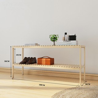 Kệ Để Giày FREESHIP Tủ Đầu Giường Gỗ Thông Tự Nhiên - Giá Giày Dép 2 Tầng Dài 100cm Phong Cách Hàn Quốc