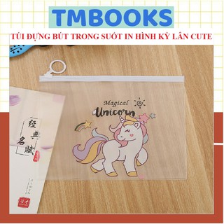 Túi Đựng Bút Trong Suốt Họa Tiết Kì Lân cute ,dễ thương,Túi Zipper đựng bút và văn phòng phẩm TMBOOKS Unicorn