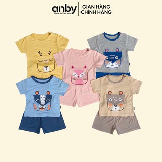 Quần áo trẻ em ANBY từ 1 đến 5 tuổi kiểu cộc tay thun lạnh hình thú túi giữa