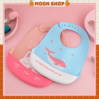Yếm Ăn Dặm Silicon Cao Cấp Có Máng Hứng Đồ Ăn Cho Bé Mới Tập Ăn