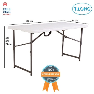 { Bàn Xếp Dã Ngoại Phiên Bản Mới }. Bàn xếp chữ nhật Thanh Long HM-FH122 122 x 61 x 58 và 74 cm Màu trắng ngà tiện lợi.