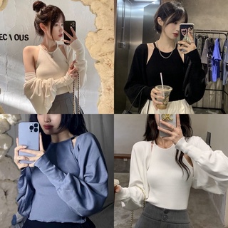 SET ÁO CROPTOP CỔ YẾM KÈM KHOÁC