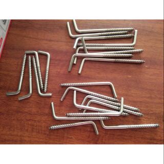 Móc chữ L inox không gỉ (10 chiếc đinh vít móc chữ L inox, treo đồ) 6,8,10