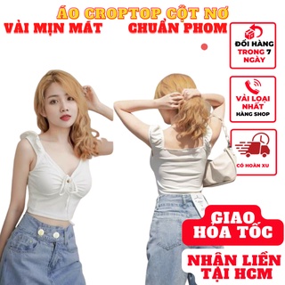 Áo hai dây nữ bản croptop ôm body cột nơ thun gân mịn phong cách hàn quốc cực dễ thương - mã A137