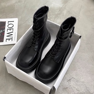 Bốt chiến binh nữ đế bánh mì khoá sau cao cấp - giày boot nữ độn đế khuy vuông hàng xuất sịn