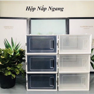 Combo 5 Hộp Giày Dép Nhựa Cứng Cửa Ngang Có Lỗ Khoáng Khí, Tủ Kệ Giày Dép Size Lớn Cao Cấp (Tặng Hút Ẩm)