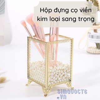 Hộp đựng trang sức cọ trang điểm viền ren kim loại cao cấp HKL2