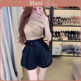 Quần short nữ giả váy ngắn kèm đai màu đen chất vải sạn thoáng mát mặc ở nhà đi chơi biển đẹp