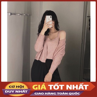 Sét Áo 2 Dây Kèm Áo Cardigan Len Hàng Quảng Châu M1072-Violet