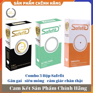 [ GIÁ SỈ ] - Combo 3 hộp Bao cao su gân gai, siêu mỏng, tạo cảm giác chân thật Safefit 4in1- smooth - ultrathin - 36 cái
