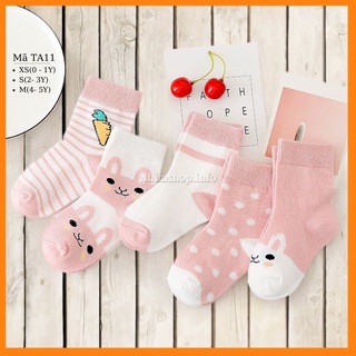 Tất hình thú, vớ cho bé gái cổ dài thỏ gặm cà rốt hồng 0 1 2 3 4 5 tuổi cotton mềm mại điều hòa kháng khuẩn TA11