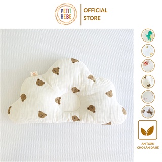 Gối lõm chống bẹp đầu hình mây họa tiết động vật PETIT BEBE muslin thấm hút thoáng khí cho bé từ 3 tháng tuổi