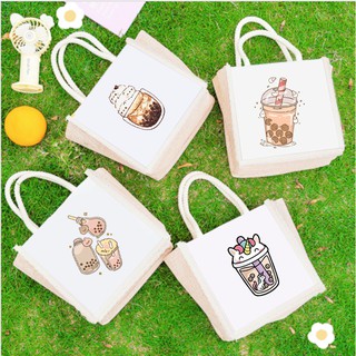 túi cói trà sữa TCI15 túi vải bố boba tea đi biển cute vintage dễ thương hot trend