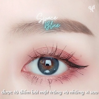 Lens Tây sáng cận xanh biển kèm Khay dụng cụ đeo Space Blue _ Qadlenses - Kính áp tròng dành cho mắ
