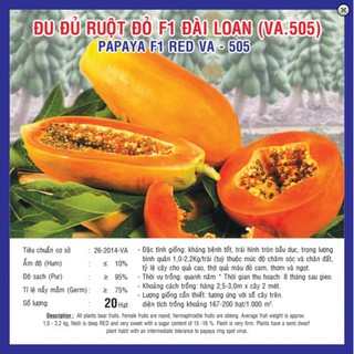 Đu đủ ruột đỏ, quả to, ngọt số lượng hạt/gói: 5 hạt