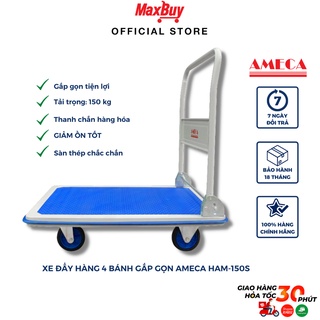 Xe đẩy hàng kéo hàng 4 bánh sàn thép giảm ồn tốt gấp gọn tiện lợi Ameca HAM-150S bảo hành 12 tháng giao hỏa tốc HN