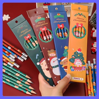 Hộp 6 cây bút chì viết HB học sinh chủ đề Noel dễ thương dáng tròn cầm nắm dễ dàng giá rẻ