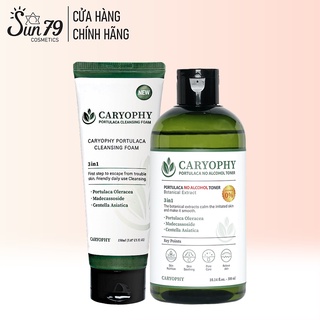 Combo Sữa rửa mặt + Toner giảm mụn thâm từ rau má Caryophy Portulaca 300ml