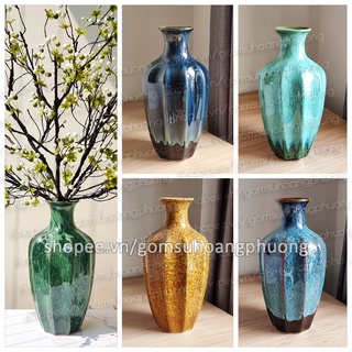 Lọ hoa Bát Tràng - Bình hoa múi khế cao 33cm men hỏa biến
