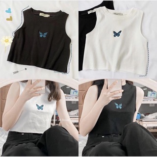 [GIÁ SỐC ÁO BA LỖ BUTTERFLY THÊU HOT HIT (Áo ba lỗ nữ croptop)