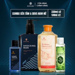 Combo Sữa tắm nước hoa Nam Shocking Man 330ml &amp; Sữa tắm Nữ Bergami 330ml &amp; DDVS Nam 130ml &amp; DDVS Nữ 130ml
