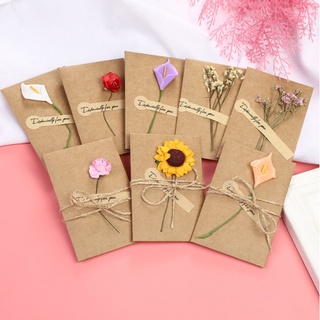 Thiệp chúc mừng, sinh nhật phong cách Vintage chất liệu giấy kraft cài hoa Duashop
