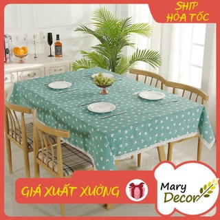 Khăn trải bàn Họa tiết cake trắng nền xanh nhạt viền ren (đủ kích thước) - K08