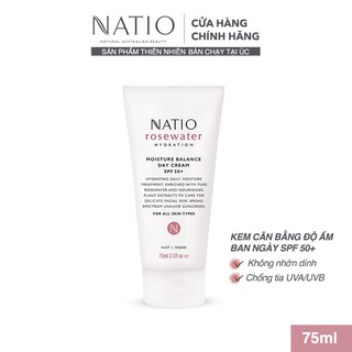 Kem Cân Bằng Độ Ẩm Da Ban Ngày Natio Rosewater Hydration Moisture Balance Day Cream SPF 50+ 75ml