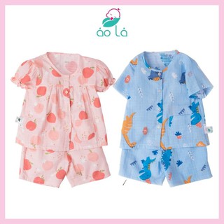 Bộ xô cho bé trai Áo Lá Homewear, bộ đồ bé trai mặc hè vải xô tre thoáng mát