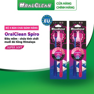 Bộ 4 bàn chải đánh răng OralClean Spiro Siêu mềm - chứa tinh chất muối đá hồng Himalaya