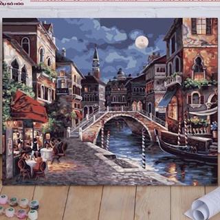 Tranh tự tô màu theo số sơn dầu số hóa Tranhsohoavn Cổ trấn Venice đêm trăng mã PC0016F
