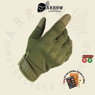 Găng tay đi xe máy dài ngón Raw arrow shop vải lưới cao cấp thoáng mát bảo hộ đi phượt giá rẻ