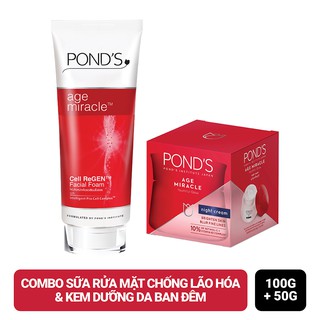 Combo Sữa Rửa Mặt Pond's Chống Lão Hóa Age Miracle 100g Và Kem Dưỡng Da Pond's Age Miracle Ban Đêm 50g